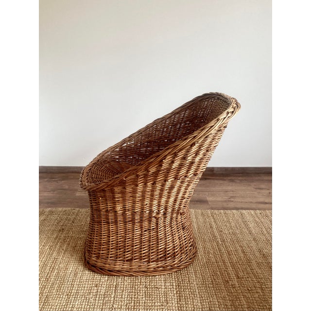 Mid-Century French Barrel Wicker Armchair in Woven Rattan and Willow, 1960s For Sale - Image 6 of 11