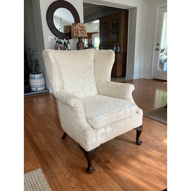 Queen Anne Queen Anne Crewel Embroidered Wingback Armchair For Sale - Image 3 of 9