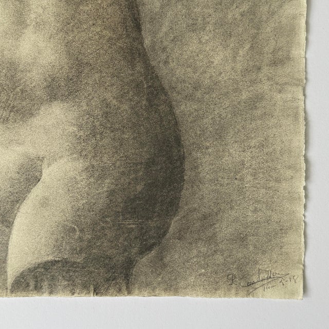 Antique French Neoclassical Study of a Greek Female Torso, Signed and Dated 1918 (Charcoal on Wove Paper) For Sale - Image 4 of 5