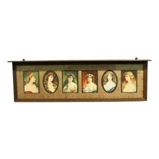 6 Pre-Raphaelite Portraits Mounted in an Oak Shelf For Sale