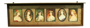6 Pre-Raphaelite Portraits Mounted in an Oak Shelf