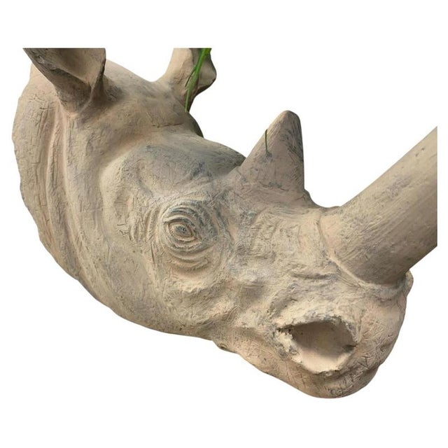 Large Realistic Rhinoceros Head Bust Sculpture on Metal Stand For Sale - Image 3 of 12