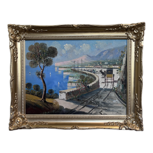 Late 20th Century Original Vintage Mediterranean Coastal Oil Painting on Canvas, Signed, Framed
