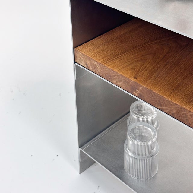 Matted Aluminium and Oak Wood Side Table by case studios For Sale - Image 10 of 12