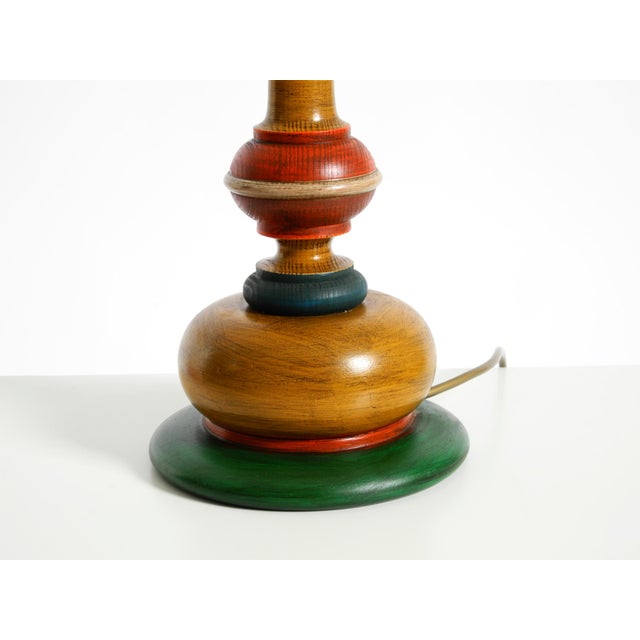 , Large 1980s Table Lamp Made of Colorful Stained Pine Wood For Sale - Image 12 of 18