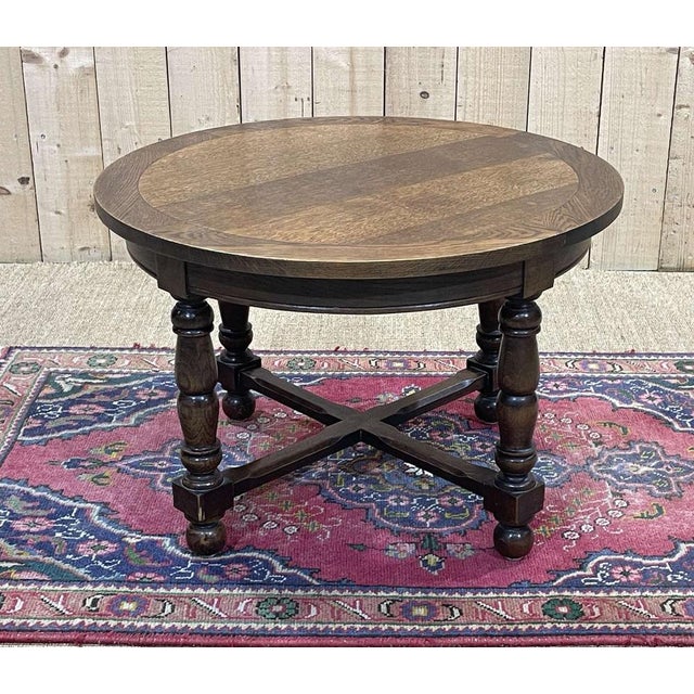 Brown Oak Pedestal Table with Turned Legs, 1950s For Sale - Image 8 of 8