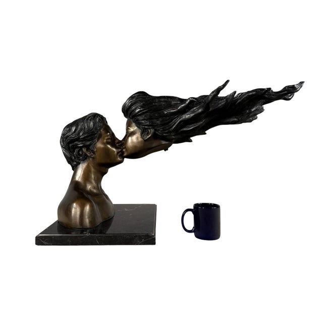 Modern Romantic Bronze Sculpture of Two Lovers Kissing – Modern Surrealist Bust – 34” Long For Sale - Image 3 of 12