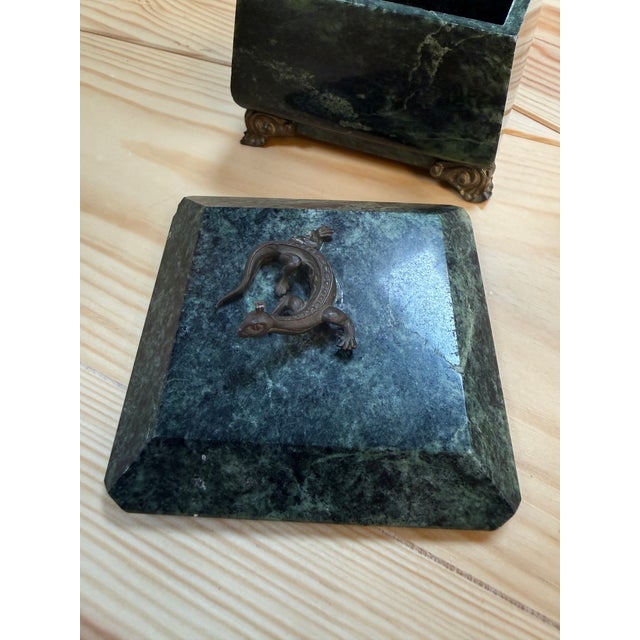 Stone Antique Green Marble Box With Bronze Accents and Animal Finial For Sale - Image 7 of 7