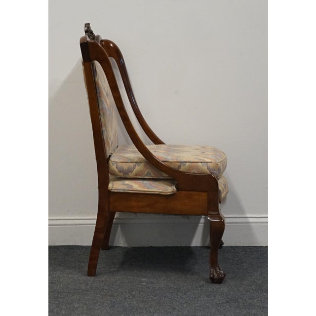Wood Vintage Antique Solid Mahogany Gothic Revival Jacobean Upholstered Arm Chair For Sale - Image 7 of 10