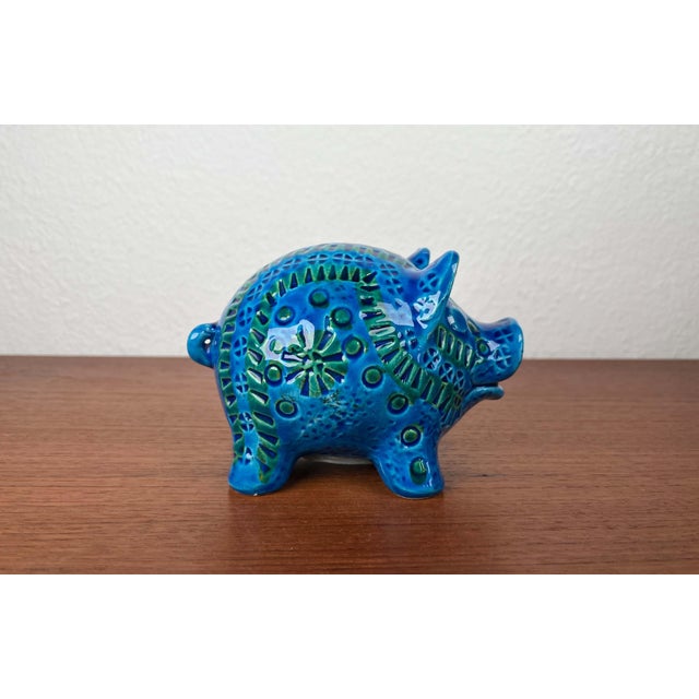 Mid-Century Modern Italian Rimini Blu Pottery Piggy Penny Bank Figurine by Aldo Londi for Bitossi, 1960s For Sale - Image 10 of 18