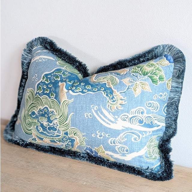 Brunschwig & Fils Brunschwig & Fils Shishi Dragon Lumbar Pillow With Brush Fringe - Single For Sale - Image 4 of 7