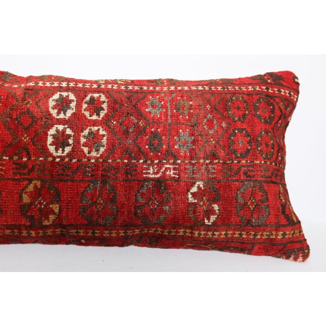 Red Antique Handwoven Tribal Wool Throw Lumbar Pillow Cushion -16'' X 46'' For Sale - Image 8 of 10