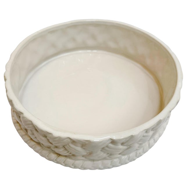 White Vintage Bordallo Pinheiro Majolica Fruit Basket Centerpiece Tureen For Sale - Image 8 of 9