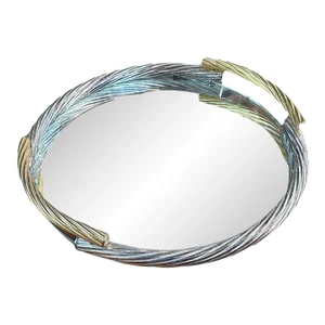 Vintage Italian Round Brass and Chrome Tray 1970s