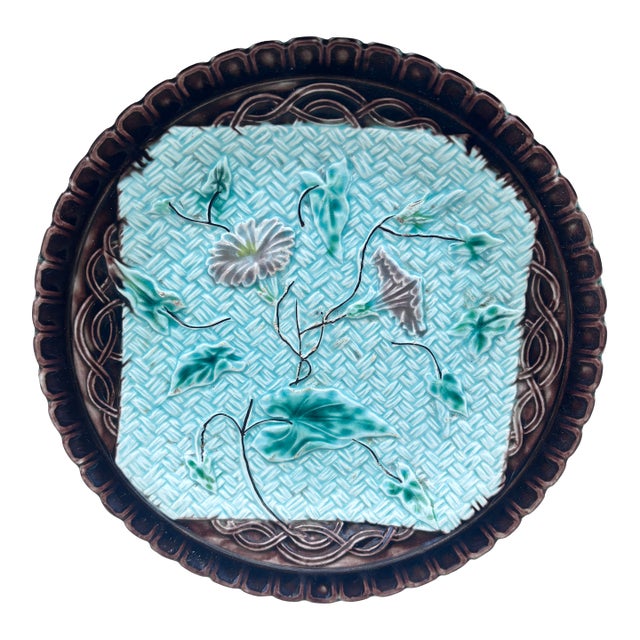 German Majolica Morning Glory Plate Circa 1900 For Sale