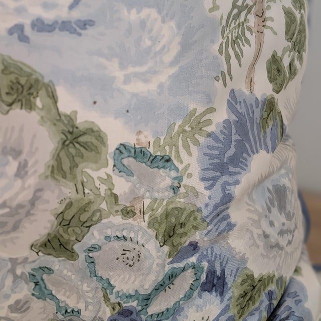 Textile Lee Jofa Hollyhock Cotton Chintz Pillows in Blue/Leaf - Pair For Sale - Image 7 of 7