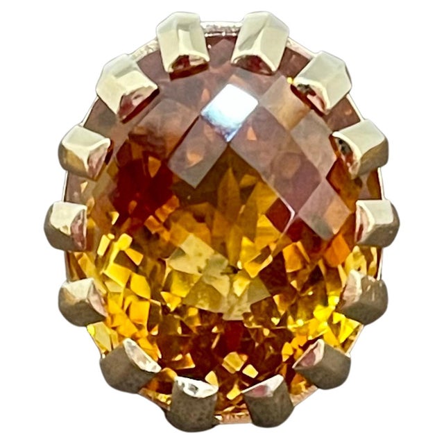 42 Carat Natural Oval Citrine Cocktail Ring in 14 Karat Yellow Gold, Estate For Sale - Image 15 of 18