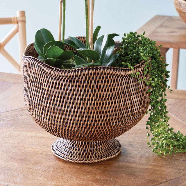 Transitional Burma Rattan Footed Cachepot For Sale - Image 3 of 4