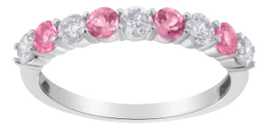10KT White Gold Diamond and 3MM Created Pink Sapphire Gemstone Band Ring (1/2 cttw, H-I Color, I1-I2 Clarity) - Size 7
