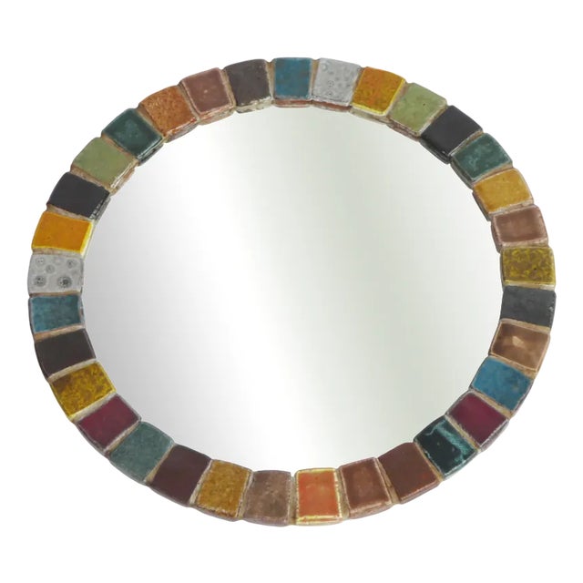 Vintage Round Ceramic Mosaic Mirror For Sale