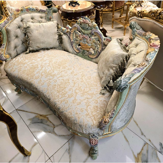 Rococo French Rococo-Style Settee – Pastel Floral Upholstery With Ornate Carved Frame For Sale - Image 3 of 3