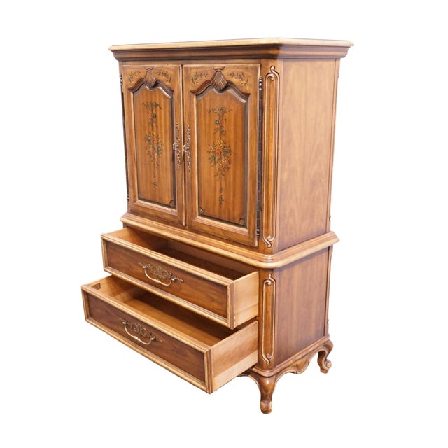 Drexel Heritage Brittany Collection Solid Pecan Country French Style 41" Door Chest W. Floral Accents 202-420 For Sale - Image 9 of 18