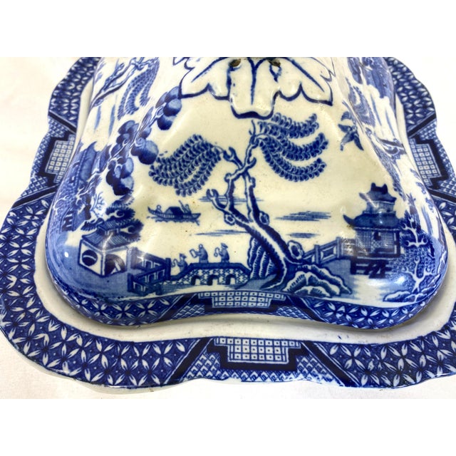 Antique Booths Blue Willow Square Covered Casserole Dish /Tureen From