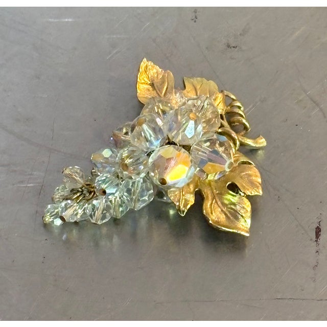 Gold Tone / Clear Bead Grape Bunch Brooch For Sale - Image 4 of 4