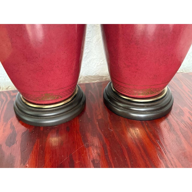 Frederick Cooper Late 20th Century Oxblood Red Glazed Ceramic Table Lamps, a Pair For Sale - Image 4 of 12
