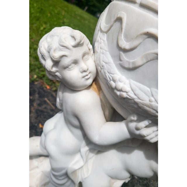 19th Century Italian Carved White Marble Garden Planter With Cherubs For Sale - Image 12 of 12