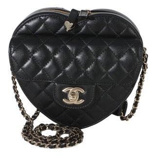 Black Quilted Lambskin CC In Love Heart Bag For Sale