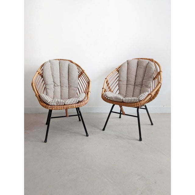 Set of Rattan Bucket Lounge Chairs, 1960s For Sale - Image 9 of 9