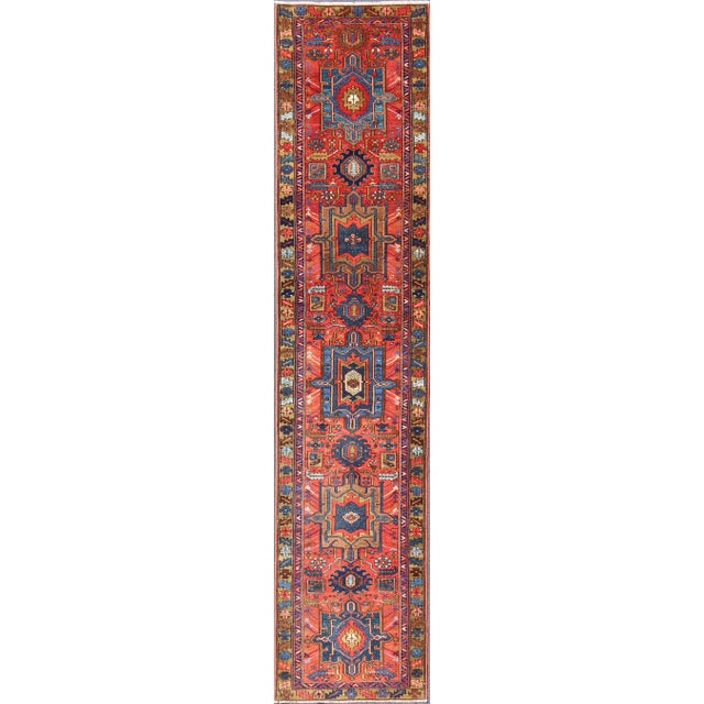 1920s Antique Heriz Runner With Brilliant Colors - 2′10″ × 13′ For Sale - Image 5 of 5