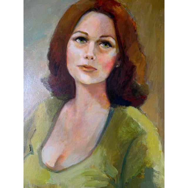 1970s Mid-Century Impressionist Woman Portrait Oil on Canvas Painting, Framed For Sale - Image 4 of 12