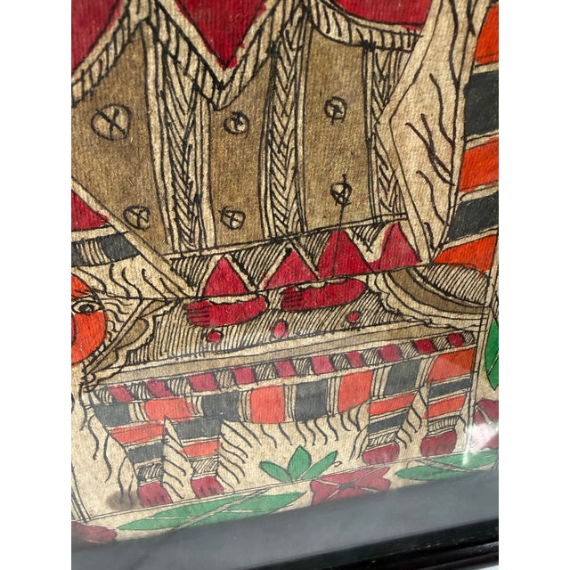 Paper Vintage Framed Madhubani Folk Art Painting Hindu Goddess Durga Indian Art For Sale - Image 7 of 12