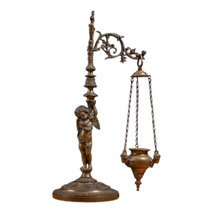 19th Century Grand Tour Bronze Putto Oil Lamp