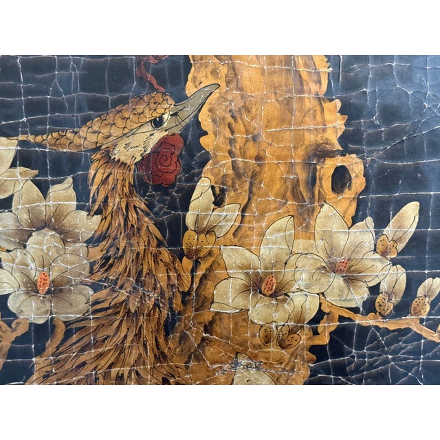 Black Chinese Export, Jappanned Screen, Crackle Lacquer, Gilt, Brass, China, 1960s For Sale - Image 8 of 18