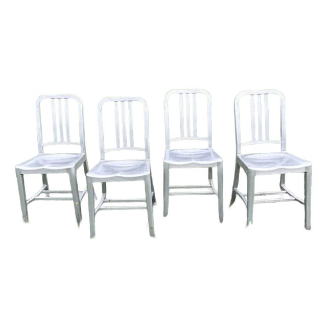 1990s Emeco Brushed Aluminum Side Chairs, Set of 4 For Sale