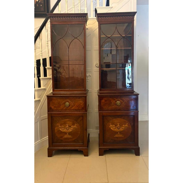 Antique Regency Mahogany Inlaid Astragal Glazed Library Bookcases, 1820, Set of 2 For Sale - Image 17 of 17
