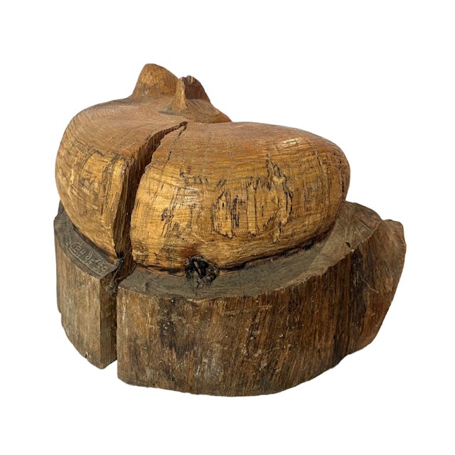 Vintage Hand Carved Sleeping Fox/Cat Log Sculpture For Sale - Image 4 of 11