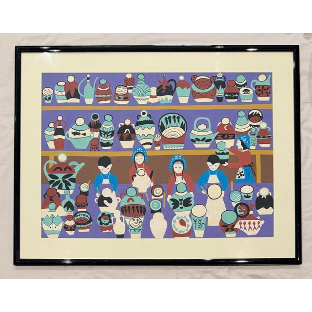 1970s Original Framed Jinshan Folk Art Painting of Pottery Artisans For Sale - Image 11 of 11