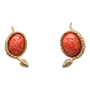 Vintage 1960s Signed DeNicola Snake Cabochon Clip Earrings - 2 Pieces
