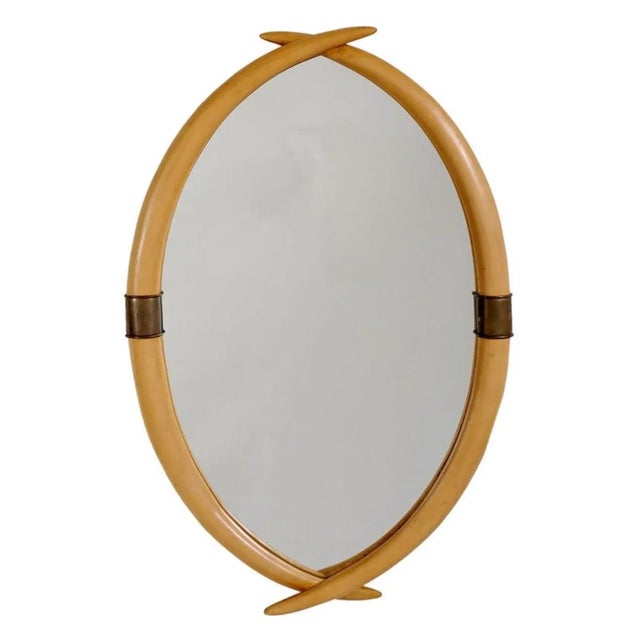 Antique White Faux Tusk and Brass Mirror by Chapman For Sale - Image 8 of 8