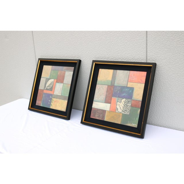 Wood Jodi Reeb-Myers Information/Linear Abstract Mixed-Media & Collage Artwork - A Pair For Sale - Image 7 of 18