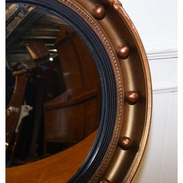 1920s Antique Convex Gilt Wood Butler's Wall Mirror, 1920s For Sale - Image 5 of 12