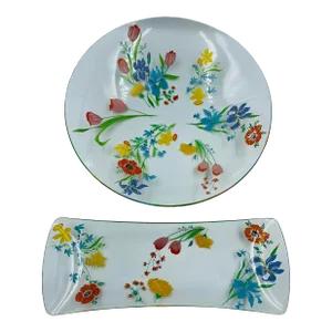 Vintage Dorothy Thorpe “California Spring Flowers” Centerpiece Bowl & Tray Set- 2 Pieces