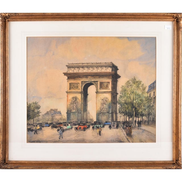 Beige The Arc De Triomphe, Paris, 1920, Gouache & Watercolor For Sale - Image 8 of 8