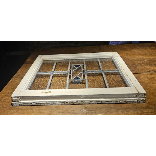 Wood Antique New Orleans French Quater Stain Glass Window For Sale - Image 7 of 17