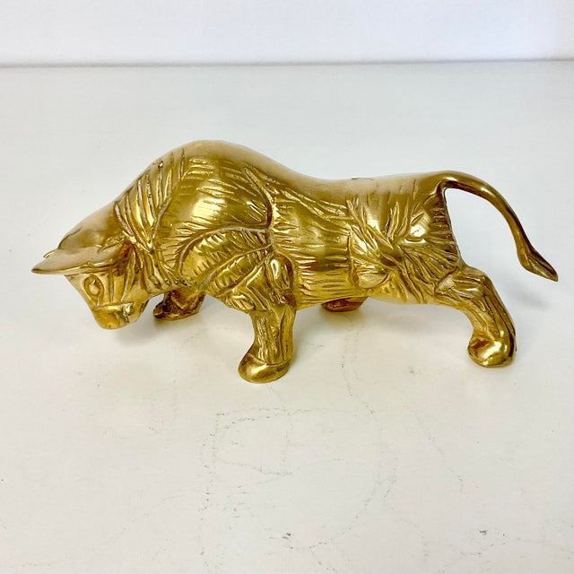 Mid-Century Hollywood Regency Rustic Spanish Heavy Solid Brass Bull Figurine For Sale - Image 9 of 12