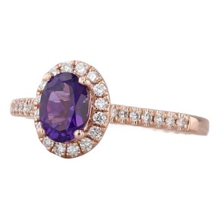 1ctw Amethyst Diamond Halo Ring 14k Rose Gold Size 7 Engagement For Sale